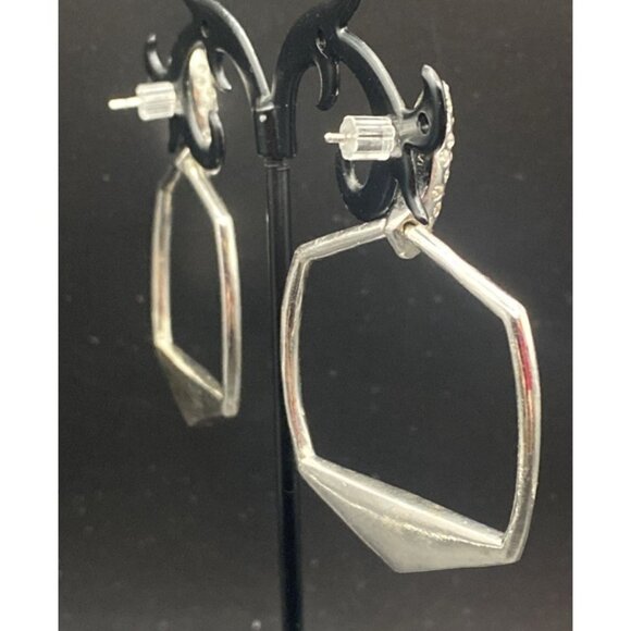 Kendra Scott Selena Earrings Silver Plated Pave Crystal Open Frame Pierced - Picture 4 of 8